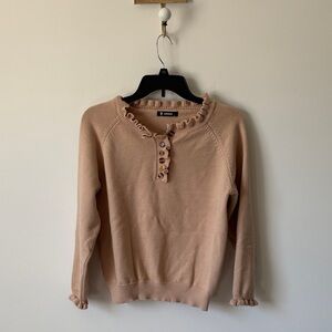 Ettwaen Women's Ruffle Trim Button Pullover Sweater - Taupe